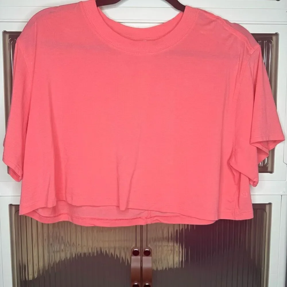 Lululemon All Yours Cropped T-Shirt, Raspberry Cream, Next-to-New, Size 8